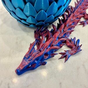 3D Printed Large Blue and Pink Dragon and Black & Blue Egg